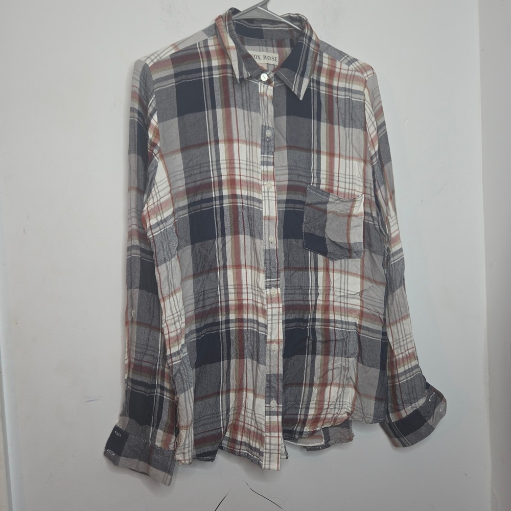 Knox Rose Plaid Button Down Shirt Lace Crochet Back Navy Burgundy XL